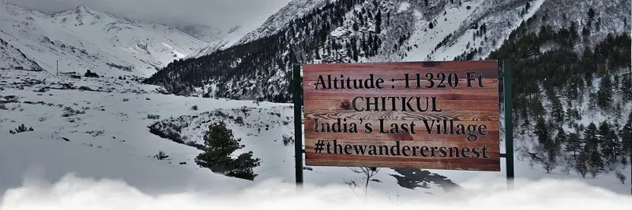 Chitkul village in Himachal Pradesh covered with heavy snow and Baspa river frozen
